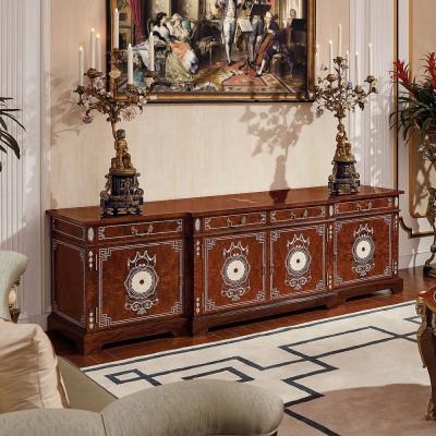 China British Style Royal Design Solid Wood 4 Doors Tv Cabinet With Nice Shell Inlay for sale