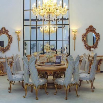 China Customized Size Luxury Antique Italian Classic Style Round Wooden Dining Table Set 6 Chair for sale