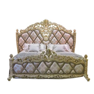 China Royal Baroque Solid Wood Kind Furniture Solid Wood Bedroom With Fabric Headboad for sale