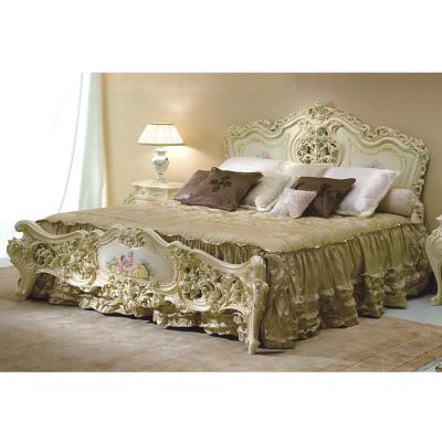 China Wholesale Antique Rococo Style Amazing Carved White Hand Carved Queen Size Bedroom Furniture for sale