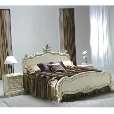 China Nice Wood Frame Antique Classic Cream Birch Solid Wood Bedroom Furniture With Carved Polyresin for sale