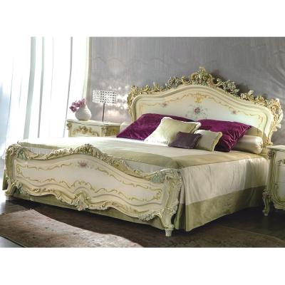 China Rococo Design High Quality Antique French Provincial Carved Elegant Cream Color Bed Set Bedroom Furniture for sale