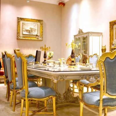 China high level italian antique furniture dining room gold leaf style rococo dining table for villa for sale