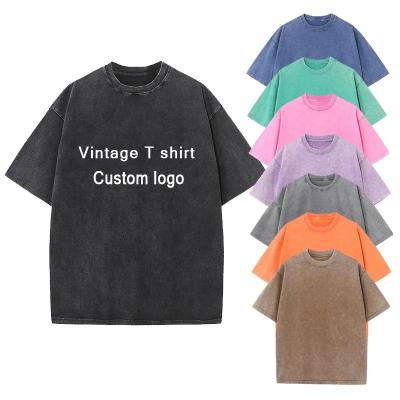 China Other Custom Printing Summer T Shirts Acid Wash T-shirt Wholesale Blank Distressed Washed Tshirts Logo for sale