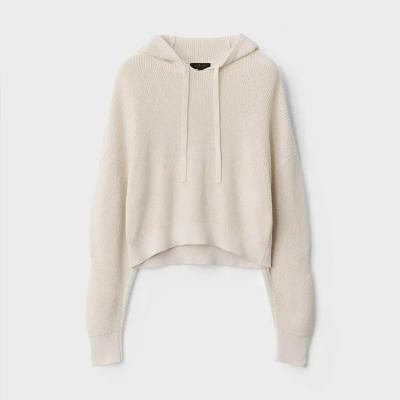 China Anti-Shrink Custom logo knit hoodie new design long sleeve 100% cotton blank knit sweater hoodie for ladies for sale