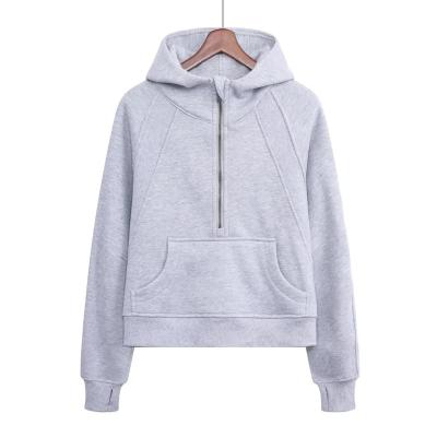 China Anti-wrinkle 2023 new simple hoodie women's half zip pullover women's woolen hoodie sweatshirt for sale