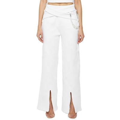 China DiZNEW 2021 Style Women's Cotton Women's 100% Breathable Pants Summer Street Spring Mid Waist White Trousers for sale