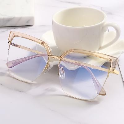 China 2022 fashion business light anti-blue light anti-blue light glass frame sunglasses men and women light square frame metal half-frame new for sale