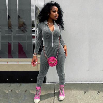 China Anti-pilling 2021 new ribber activewear zipper long sleeve solid color hot basic women's casual overalls long sleeve overalls for women for sale