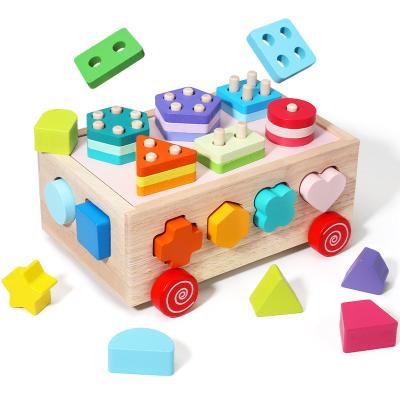 China Children's Learing Toys Block Educational Toy Car Wooden Shape Assortment Boy and Girl Toys Stacking Color Puzzle Educational Learning Toy for sale