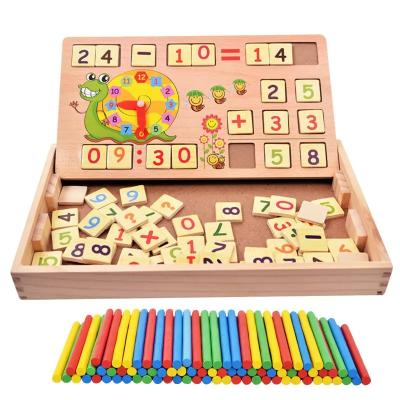 China Children's Learing Toys Factory Wooden Multi Clock Game Cognitive Math Calculation Learning Box Kids Montessori Early Education Board Toys for sale