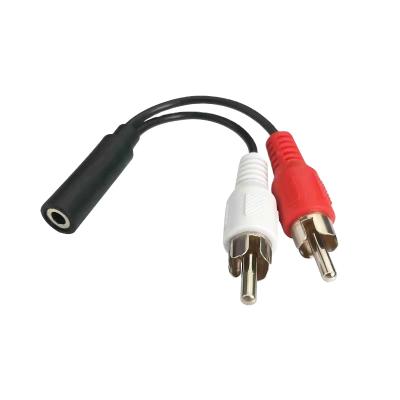 China Female 3.5mm aux. 0.2m DVD Player to 2 RCA Gold Thin Layer Extension Male Adapter Audio Cable Te koop