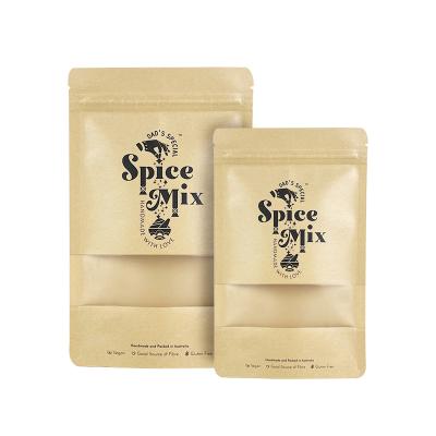 China Recyclable Customized Printing Reusable Brown Paper Sealable Spicy Packaging Rack Up Spice Mix Ziplock Bag for sale