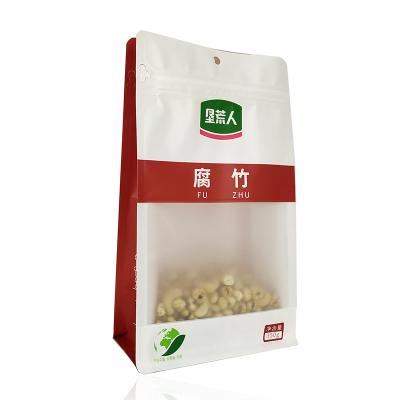 China Custom Printed Disposable Food Packaging Bag Kraft Window Paper Bag Resealable Ziplock Stand Up Flat Bottom Pouch For Snacks for sale