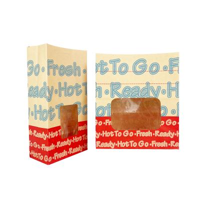 China Recycled Materials Recyclable Square Bottom Take Away Bag Burger Fried Chicken Fast Food Kraft Paper Bag With Window for sale