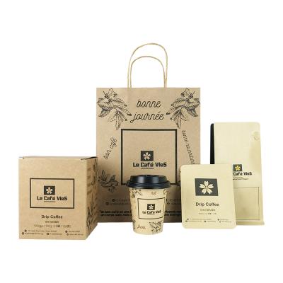 China Recyclable Restaurant Food Delivery Coffee Tote Bag Custom Set Design Your Own Logo Flat Handle Caterer Carry Brown Kraft Paper Bag for sale