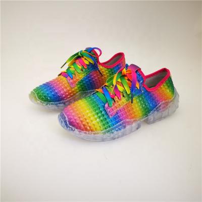 China 200903 New Breathable Colorful Cool Sneaker 2020 Women Vulcanize Shoes Ladies Lace Up Casual Flat Rainbow Sport Shoes Women for sale