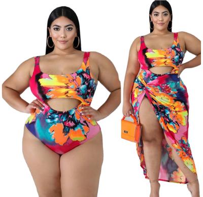 China 210412 XL-5XL Breathable Plus Size Women Printed Three Piece Suit Beachwear Spring Swimwear for sale