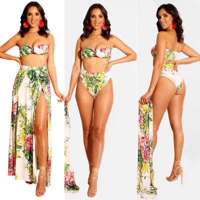 China 210412 S-XL Breathable Women Printed Swimwear Three-piece Suit Beachwear Spring for sale