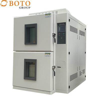 China Dos cajas tipo cámara de prueba de choque frío y caliente cámara de prueba de choque térmico en venta