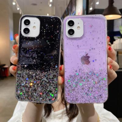 China Shockproof Glitter Bling Sparkle Glitter Silicone Drop Glue Colorful Soft Snare Case Shockproof Shockproof Mobile Phone Case For iPhone 13 for sale