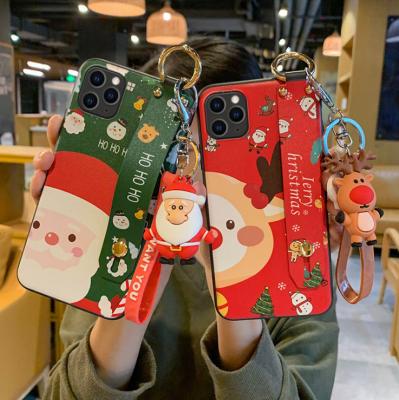 China Hot Sale Anti-drop Strap Santa Toy Buckle Cell Phone Case Christmas Cartoon Deer For Iphone 12 pro 13 mini 8 7 max plus Xr Xs for sale