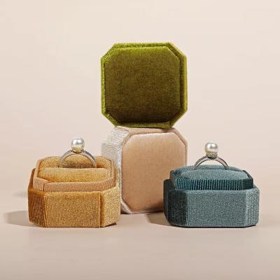 China Luxury Soft Green Velvet Design Octagonal Ring Box Jewelry Packaging for sale