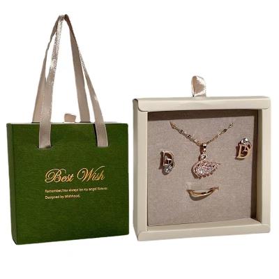 China Hot Selling Recyclable Modern White Ring Necklace Jewelry Set Packaging Earring Cardboard Box With Ribbon for sale