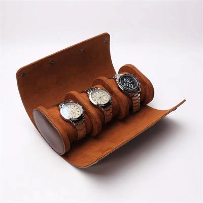 China PU Wholesale 3 Slots Around Portable PU Leather Watch Box Travel Watch Case Box for sale