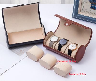 China Portable PU Watch Roll Up Case 3 Slot Watch Storage Bag For Travel for sale