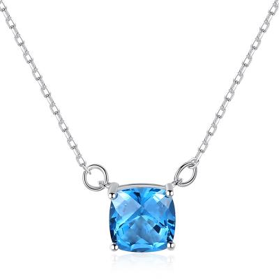 China Fashionable Wholesale VVS Topaz Pendant S925 Simple Square Sapphire Gemstone Jewelry Silver Necklace Necklace for sale