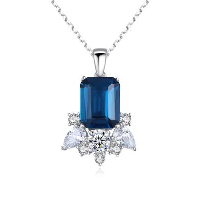 China Vintage Unique Blue Gemstone Necklace S925 Ins Style Sapphire Flower Charm Necklace Clavicle Pendant Silver Chain for sale