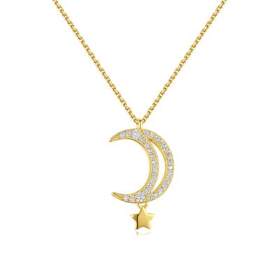 China Wholesale S925 CLASSIC Zircon Moon Necklace 14K Gold Plated Silver Inlaid Moon Star Pendant Necklace for sale