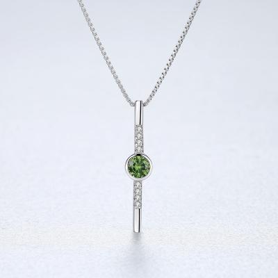 China 925 Sterling Silver Fashion Design Waterproof Round Green Zircon Crystal Necklace Simple Pendant Zircon Necklace Jewelry for sale