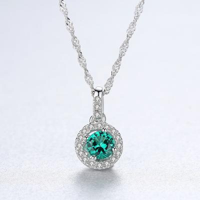 China TRENDY Round Colorful Gems Statement 925 Sterling Silver Zircon Charm Sparkling Statement Jewelry Red Blue Green Zircon Pendant Necklace for sale