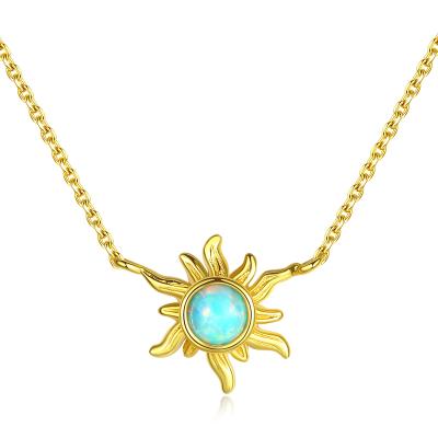 China European Style Sunflower S925 Silver Creative Clavicle Chain Necklace Simple Lady's Opal Pendant Necklace TRENDY for sale