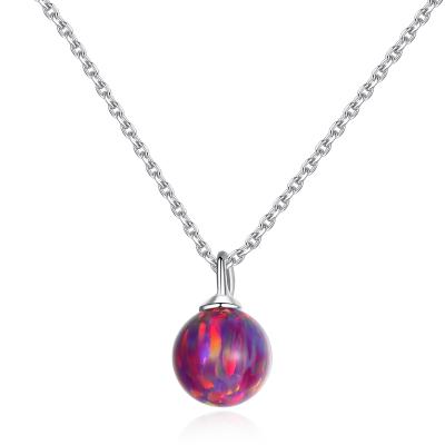 China S925 Opal Pendant Necklace Colorful Opal Necklace Spherical Silver Plated Spherical Pendant Necklace Clavicle Chain for sale