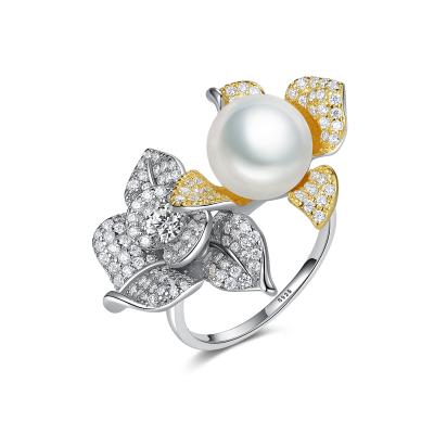 China Other 925 Sterling Silver Adjustable Silver Pearl Ring Engagement Fashion Flower Statement Ring For Women for sale