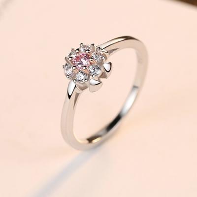 China Wholesale CLASSIC Silver Flower Shaped Wedding Ring With Tiny Bling CZ Crystal For Women Jewelry 925 Fine Rings for sale