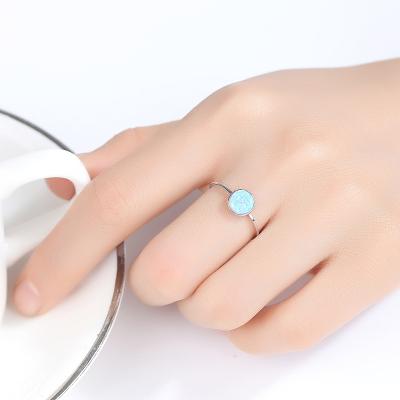 China Blue Green Romantic Wedding Sparkle Unique Handmade Sterling Silver 925 Opal Ring Dainty Western Style Ring For Girl for sale