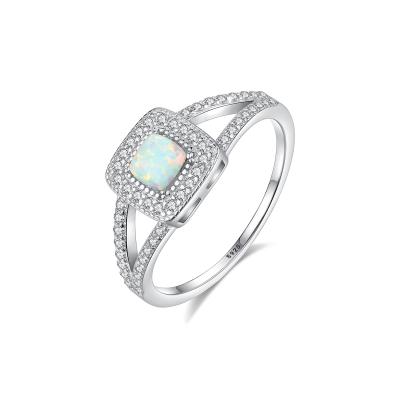 China Romantic Simple Square Shape Unique Sterling Silver 925 Opal Delicate Western Style Ring Fashionable Ring For Lady for sale