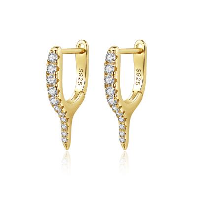 China CLASSIC Design 14K Real Gold Plated Diamond Y Statement Earring Sterling Silver Gold Plated Zircon Earrings for sale