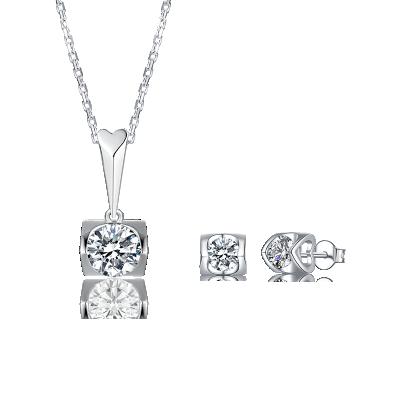 China Luxury CLASSIC 2 Carat Moissanite Necklace Jewelry Set 925 Sterling Silver VVS1 Moissanite Necklace Earrings Jewelry Set for sale