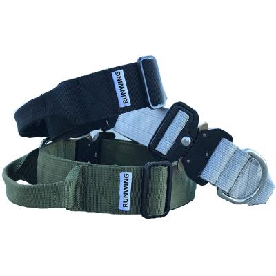 China Personalized Custom Tactical Cloth Dog Collar Heavy Duty Combat Handle & Metal Buckle for sale