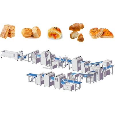 China Full Automatic Snack Plant Pastry Lapping Lamination Line For Egg Yolk Filling Danish Millefeuille Pastry Bread Croissant Production Line for sale