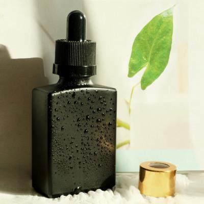 China Personal Care 15ml 30ml Black Rectangle Dropper Bottle Square 30ml Glass Rectangle Glass Bottle for ejuice eliquid for sale