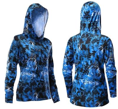 China Full Custom Antibacterial Sublimated Fishing Shirt Women's Fishing Shirts Sleeve Long UV Protection Fishing Hoodie With Thumb Notches for sale