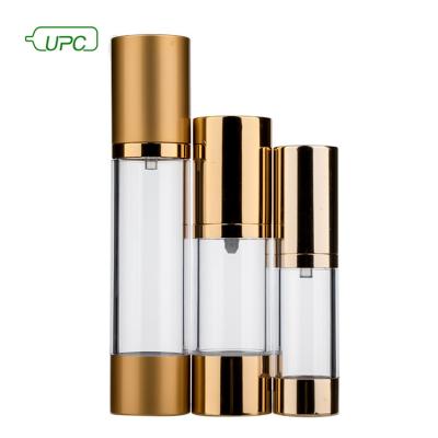 China Recycable 30ml Recycled Bottle Pump Airless Cosmetic Golden Skin Care Bottles for sale