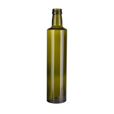 China 500ml Dark Green Food Round Olive Oil Food Glass Bottle With Aluminum Lids for sale