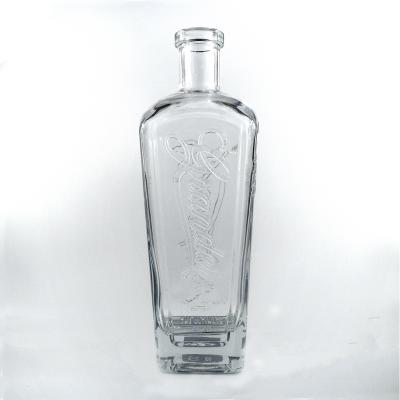 China Whiskey Customized Text On 750ml Clear Whiskey Vodka Glass Bottle Outdoor for sale